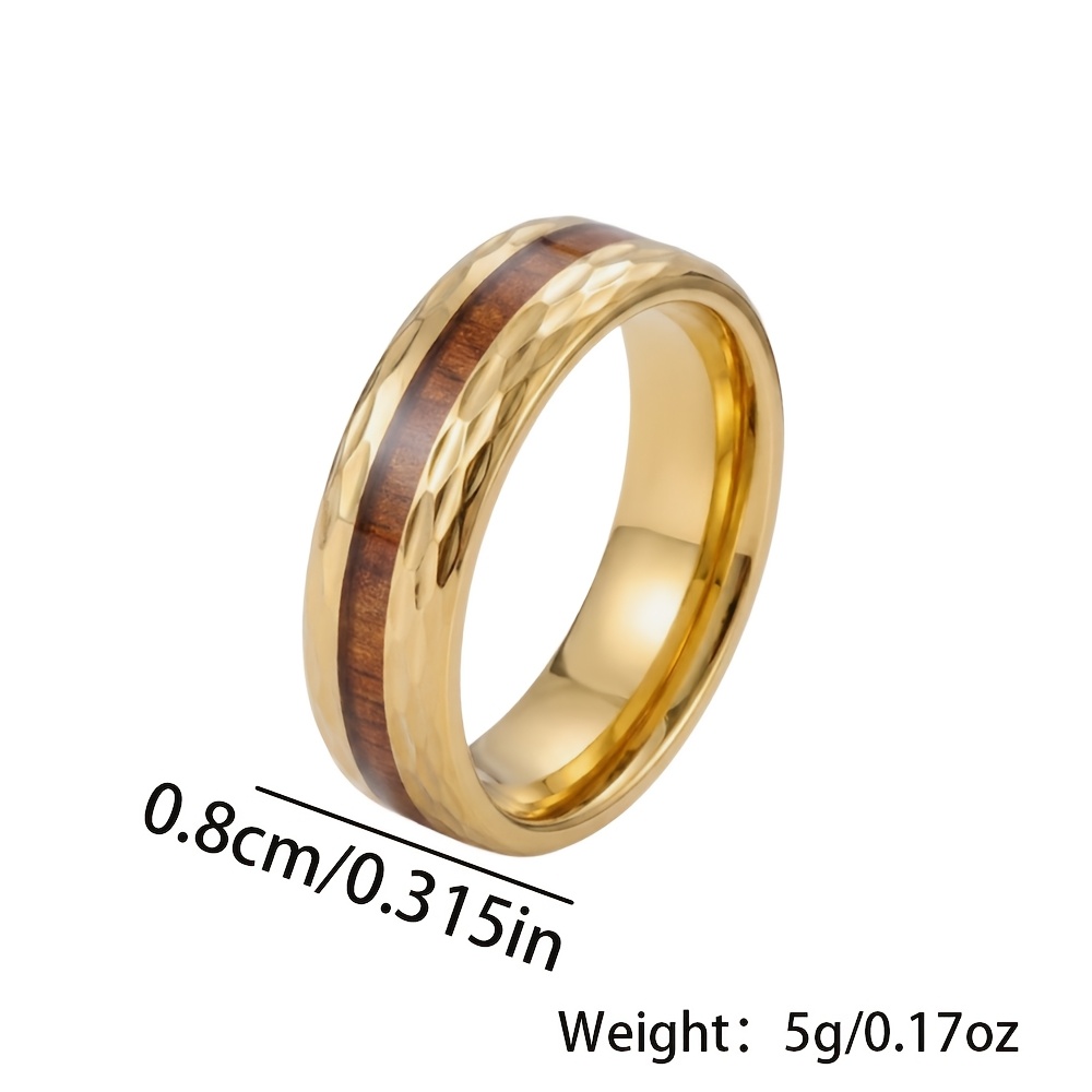 Men's 18K Gold Plated Wood Grain Ring, Waterproof Design